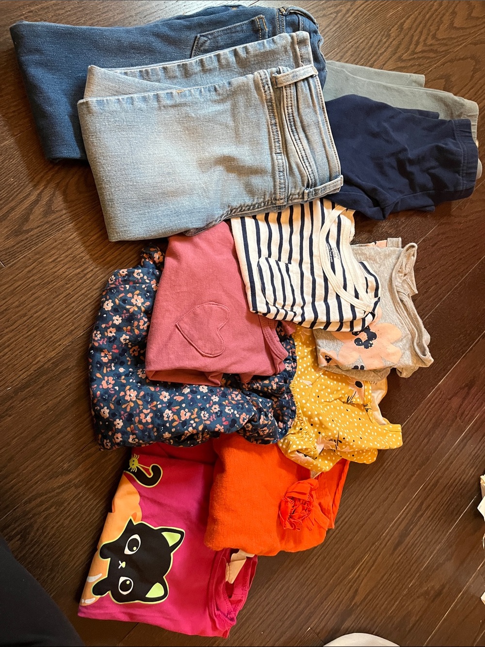 Girls Mixed Clothing Lot - 11 pieces Jeans, Tops & Dresses in Blue, Pink, Yellow
